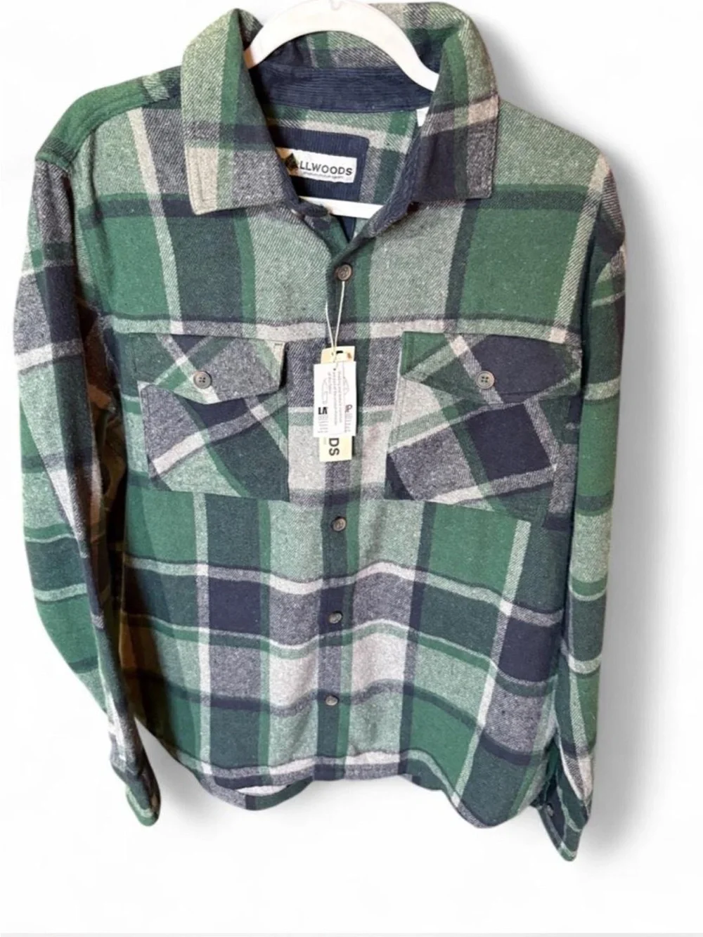 Men’s button up vintage flannel OD green New with tags Tall woods L